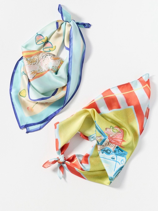 Anthropologie Accessories - 🐾Anthropologie Silky Scarves Hair Head Bag Scarf Set of 2 New Dog Car Cocktail
